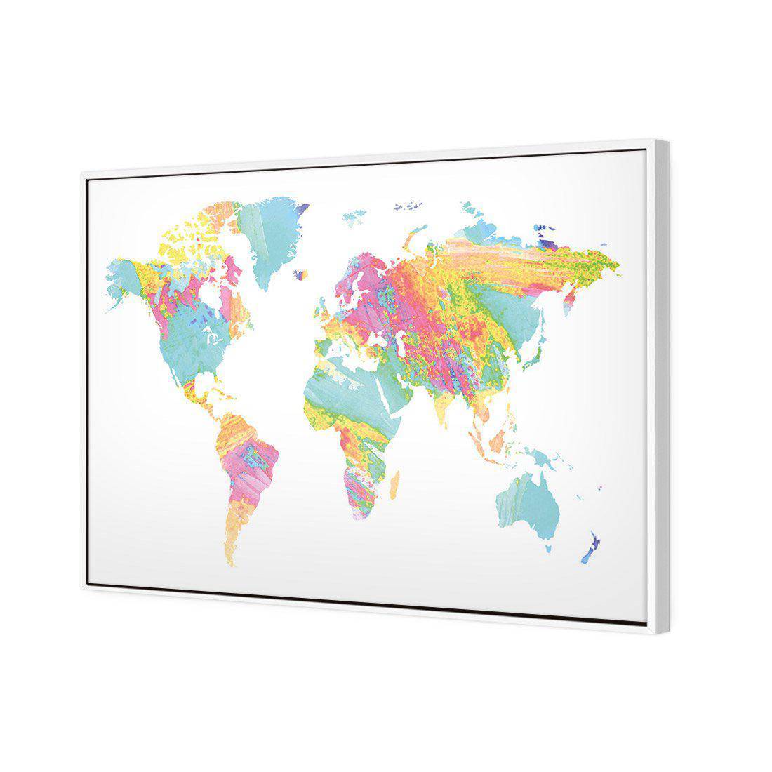 Painted Map Of The World, Pastel Canvas Art-Canvas-Wall Art Designs-45x30cm-Canvas - White Frame-Wall Art Designs