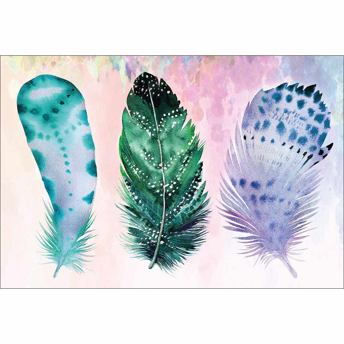 Boho Feathers, Teal Canvas Art-Canvas-Wall Art Designs-45x30cm-Canvas - No Frame-Wall Art Designs