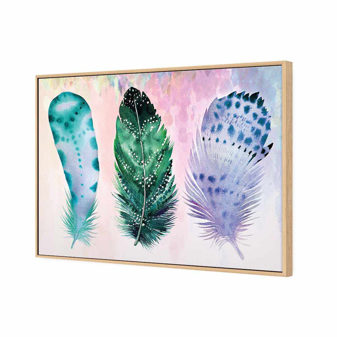 Boho Feathers, Teal Canvas Art-Canvas-Wall Art Designs-45x30cm-Canvas - Oak Frame-Wall Art Designs