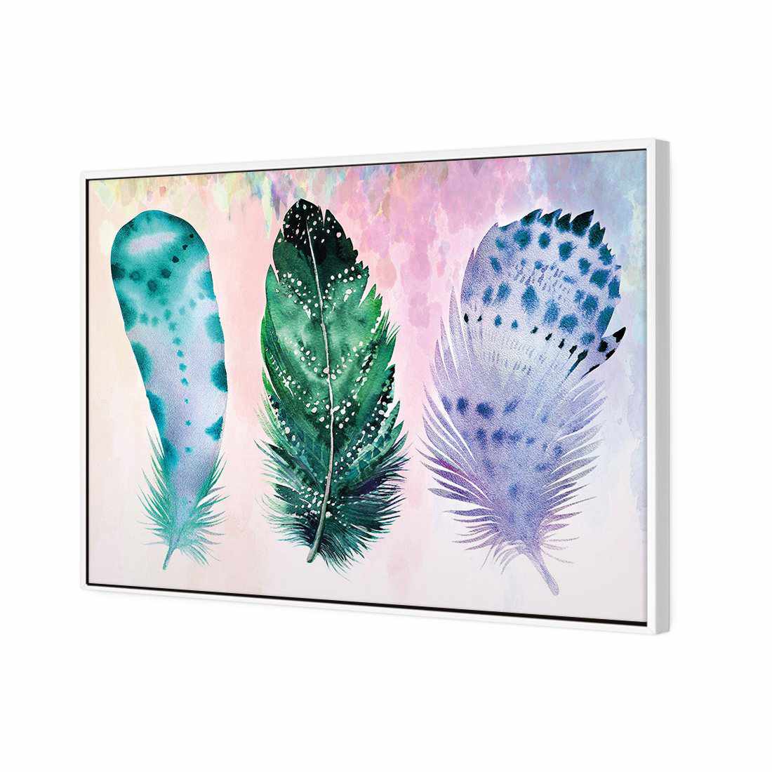 Boho Feathers, Teal Canvas Art-Canvas-Wall Art Designs-45x30cm-Canvas - White Frame-Wall Art Designs