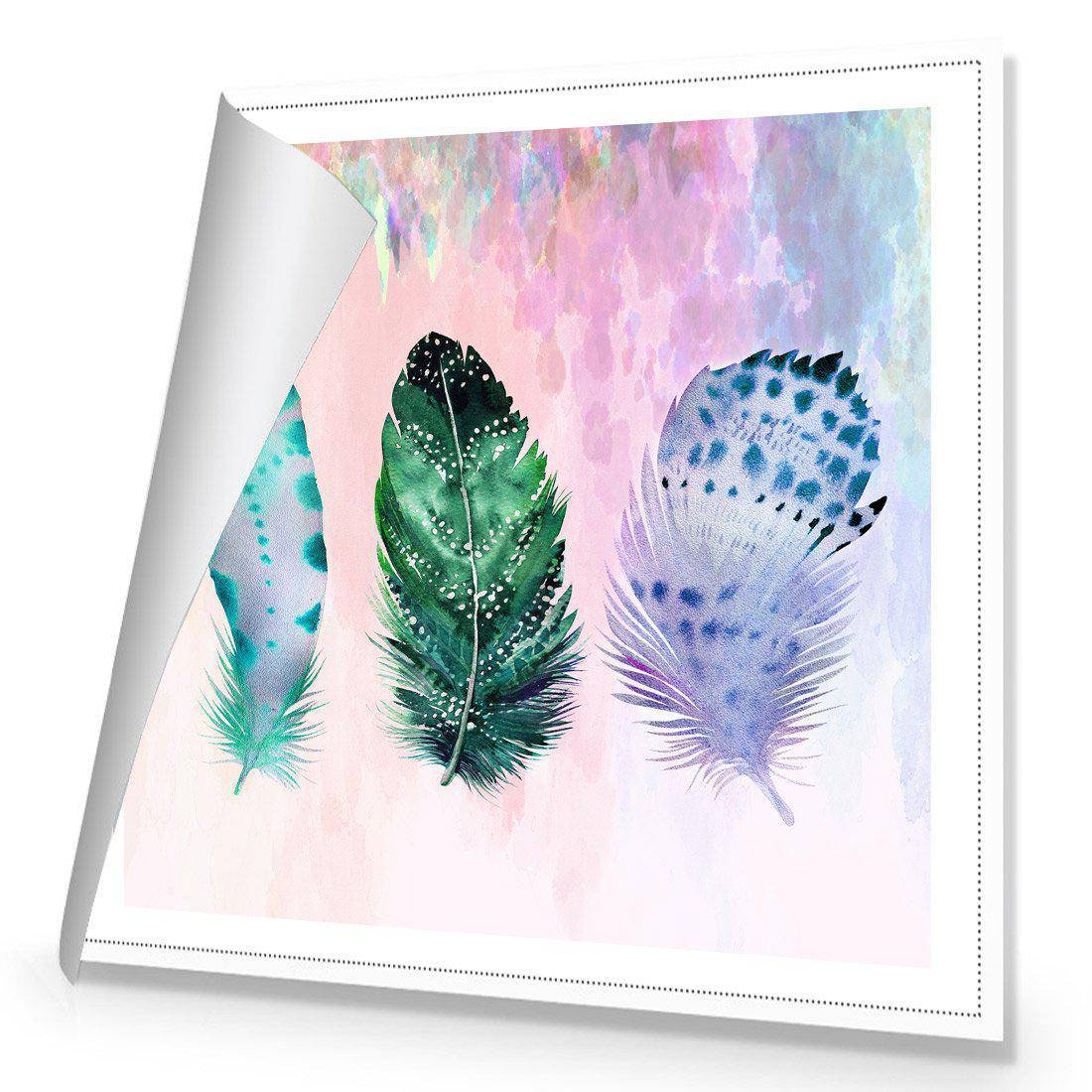 Boho Feathers, Teal, Square Canvas Art-Canvas-Wall Art Designs-37x37cm-Rolled Canvas-Wall Art Designs