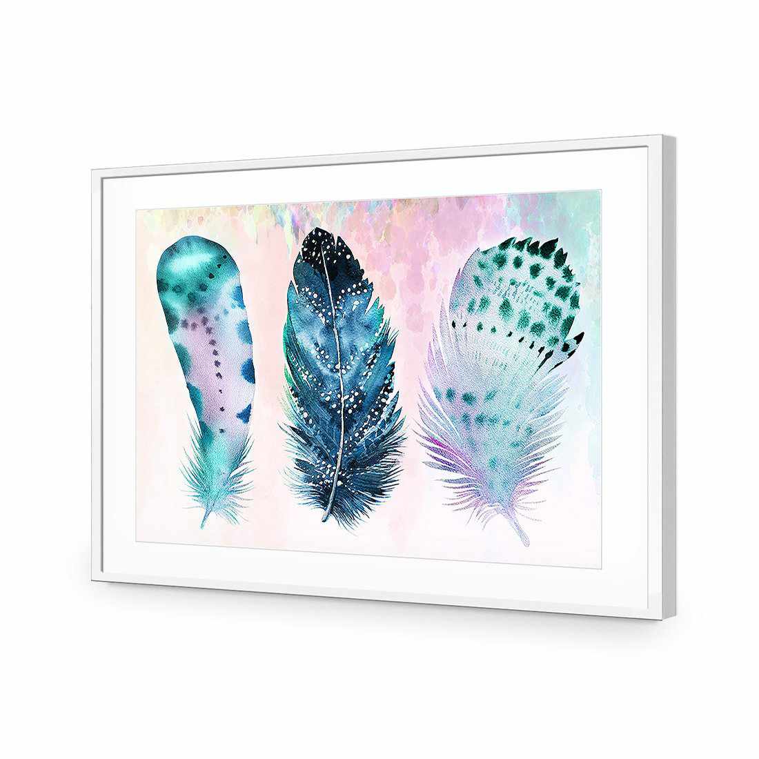 Boho Feathers, Rainbow-Acrylic-Wall Art Design-With Border-Acrylic - White Frame-45x30cm-Wall Art Designs