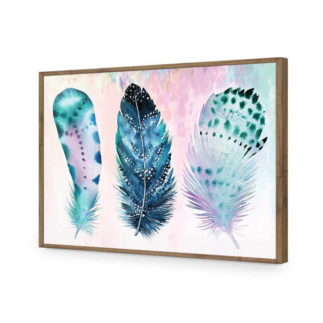 Boho Feathers, Rainbow-Acrylic-Wall Art Design-Without Border-Acrylic - Natural Frame-45x30cm-Wall Art Designs