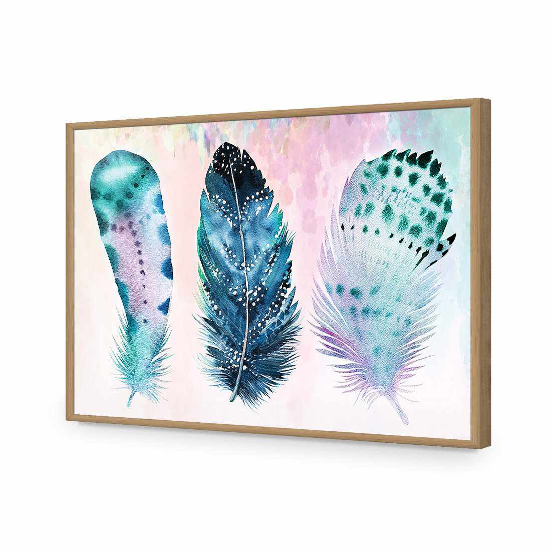 Boho Feathers, Rainbow-Acrylic-Wall Art Design-Without Border-Acrylic - Oak Frame-45x30cm-Wall Art Designs
