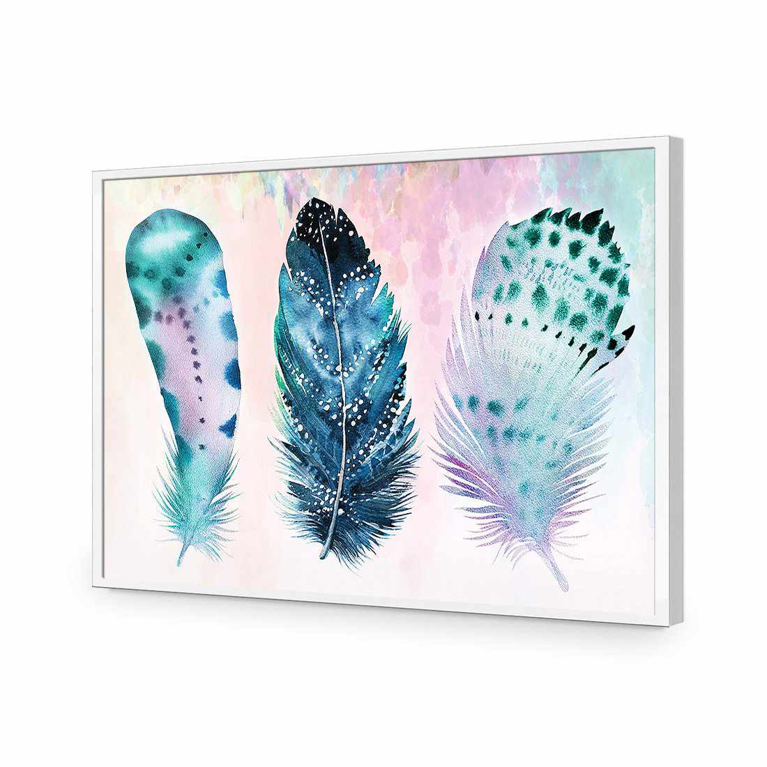 Boho Feathers, Rainbow-Acrylic-Wall Art Design-Without Border-Acrylic - White Frame-45x30cm-Wall Art Designs