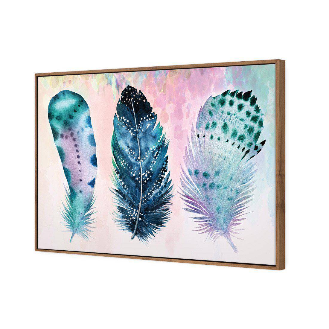 Boho Feathers, Rainbow Canvas Art-Canvas-Wall Art Designs-45x30cm-Canvas - Natural Frame-Wall Art Designs