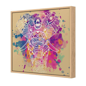 Watercolour Elephant | Classic Canvas | Floating Frame | Oak