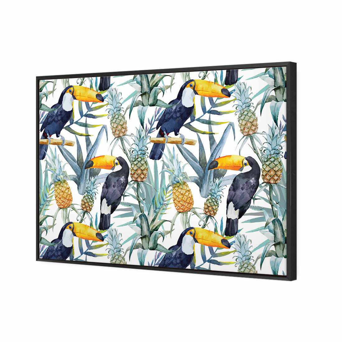Pineapple Toucans Canvas Art-Canvas-Wall Art Designs-45x30cm-Canvas - Black Frame-Wall Art Designs