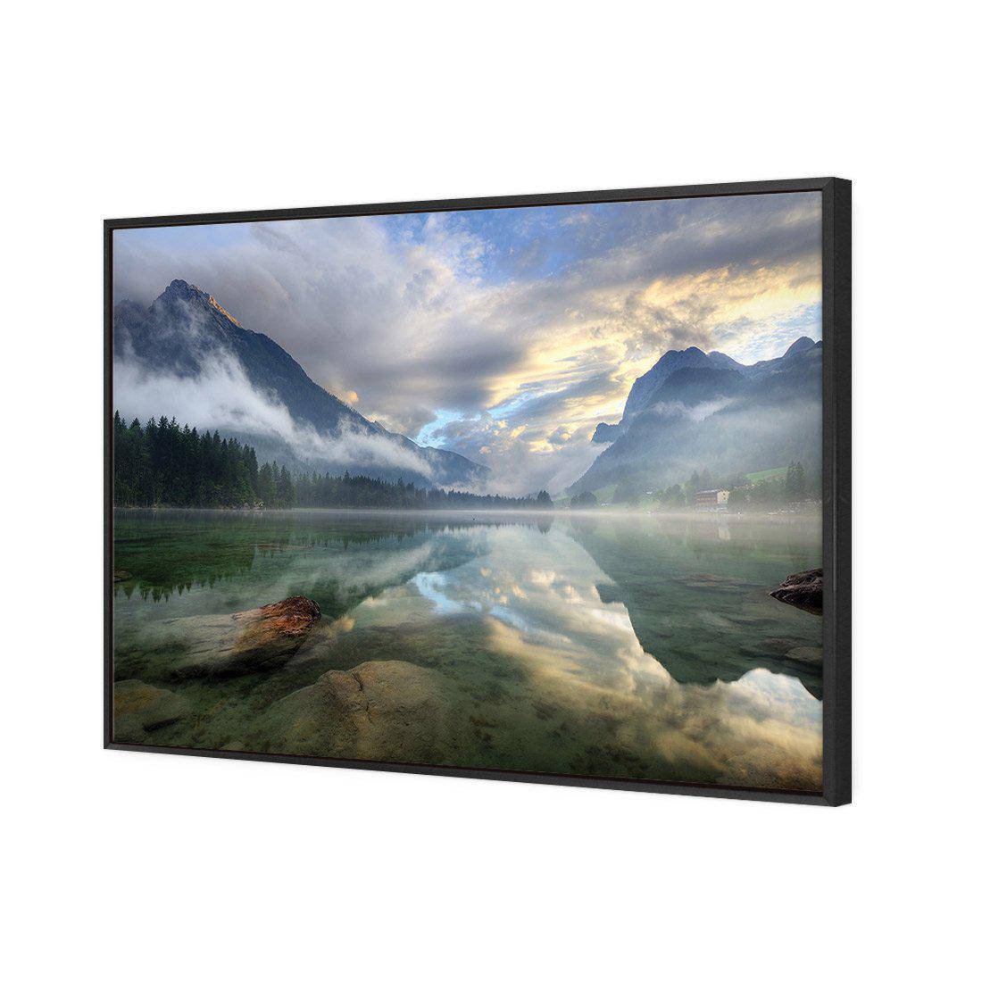 Misty Mountain Lake Canvas Art-Canvas-Wall Art Designs-45x30cm-Canvas - Black Frame-Wall Art Designs