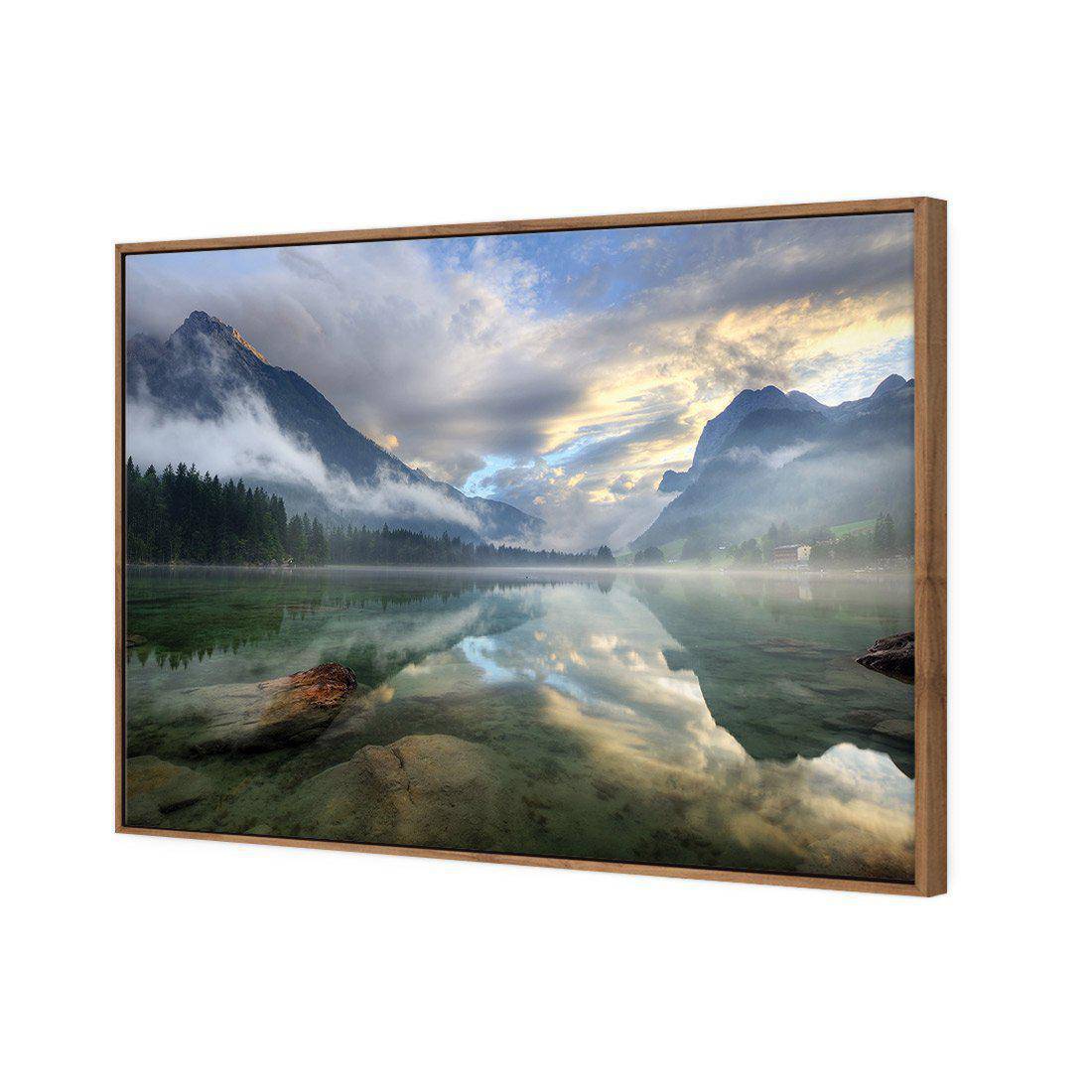 Misty Mountain Lake Canvas Art-Canvas-Wall Art Designs-45x30cm-Canvas - Natural Frame-Wall Art Designs