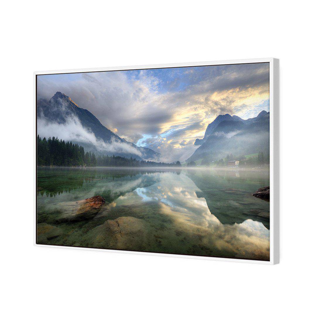 Misty Mountain Lake Canvas Art-Canvas-Wall Art Designs-45x30cm-Canvas - White Frame-Wall Art Designs