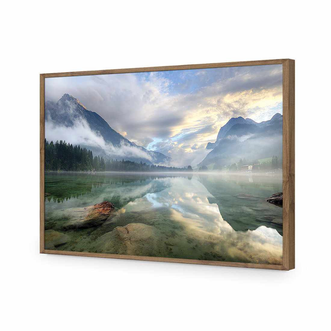 Misty Mountain Lake-Acrylic-Wall Art Design-Without Border-Acrylic - Natural Frame-45x30cm-Wall Art Designs