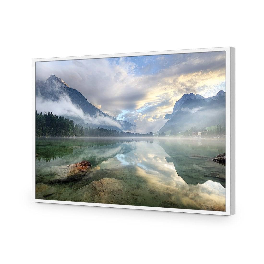 Misty Mountain Lake-Acrylic-Wall Art Design-Without Border-Acrylic - White Frame-45x30cm-Wall Art Designs