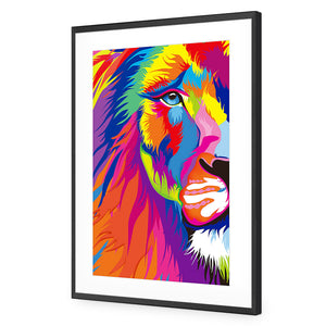 Magnificent Lion | Classic Acrylic | Flat Frame With Border | Black