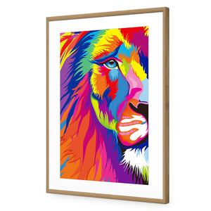 Magnificent Lion | Classic Acrylic | Flat Frame With Border | Oak