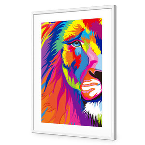 Magnificent Lion | Classic Acrylic | Flat Frame With Border | White