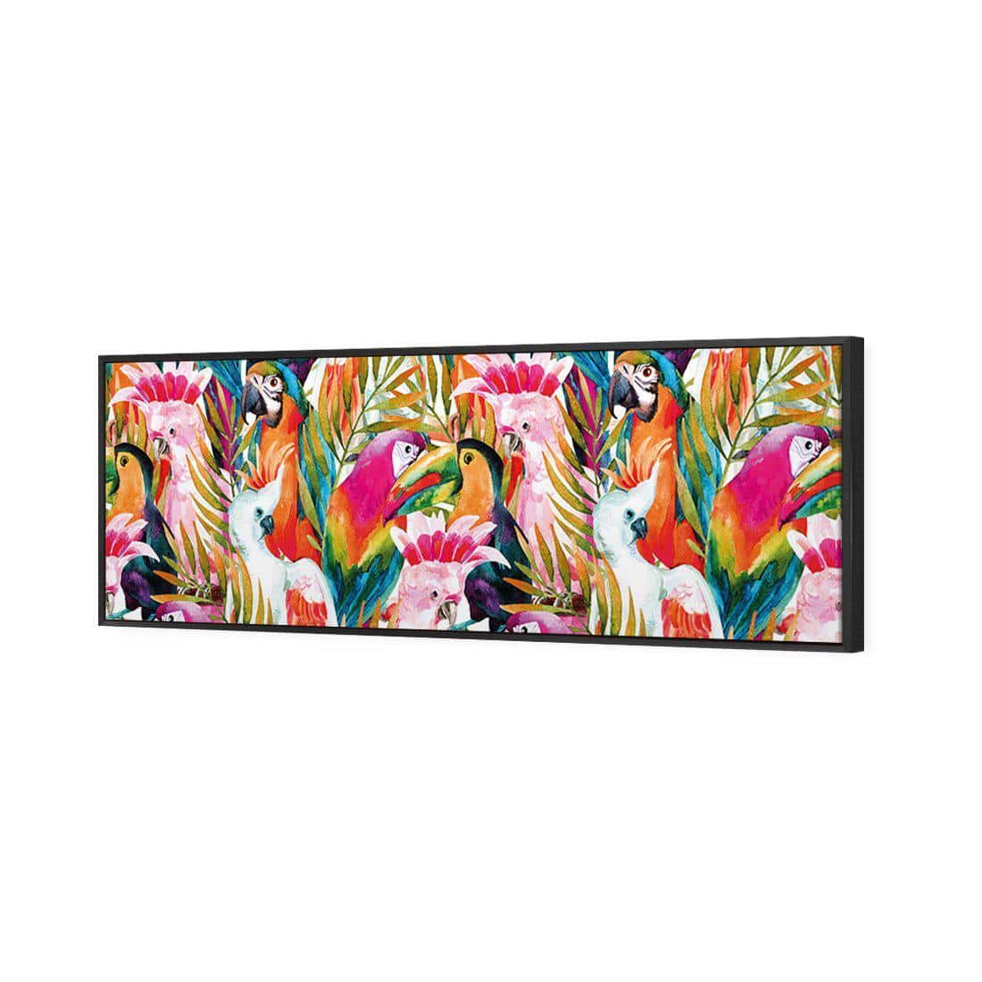 Parrots & Palms Canvas Art-Canvas-Wall Art Designs-60x20cm-Canvas - Black Frame-Wall Art Designs