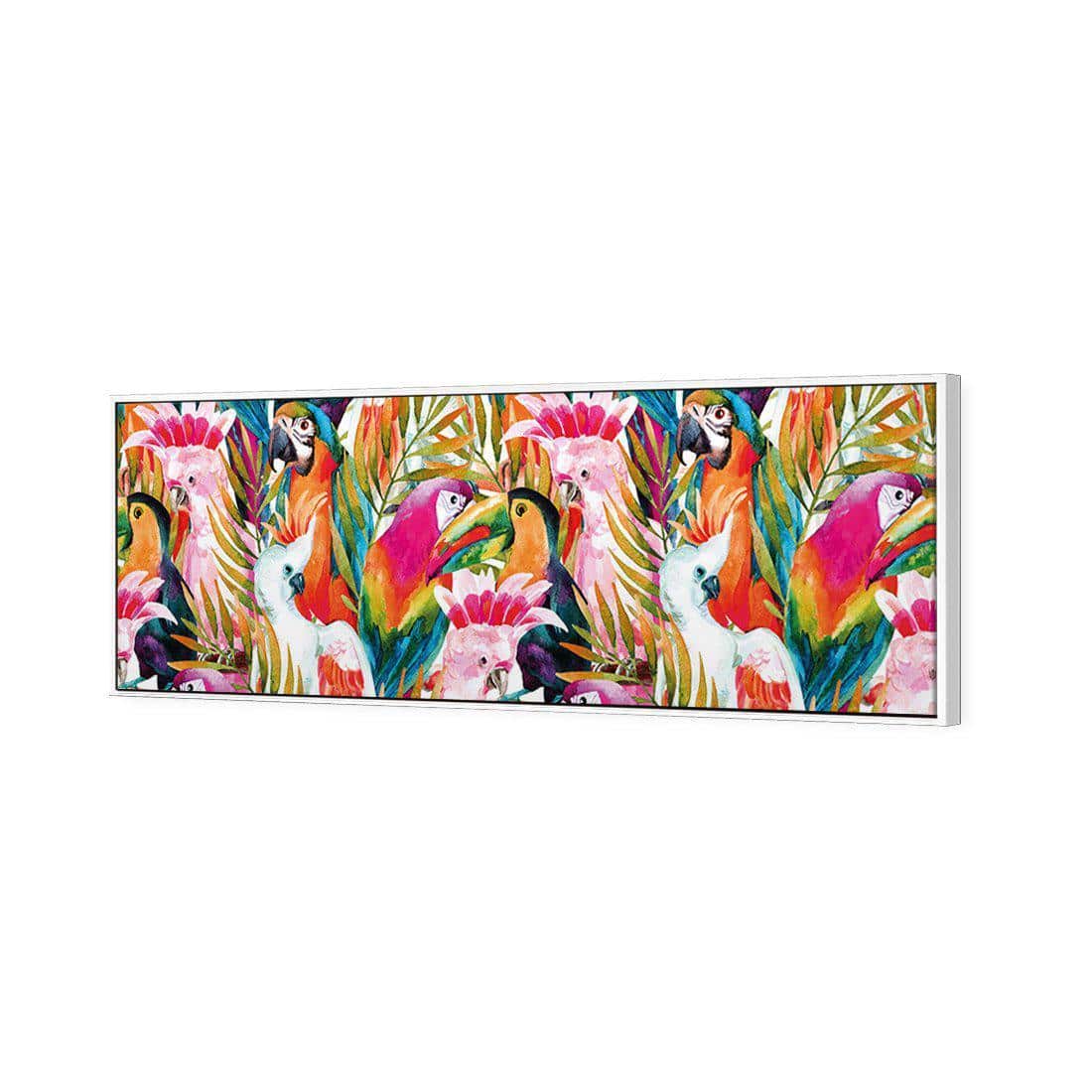 Parrots & Palms Canvas Art-Canvas-Wall Art Designs-60x20cm-Canvas - White Frame-Wall Art Designs