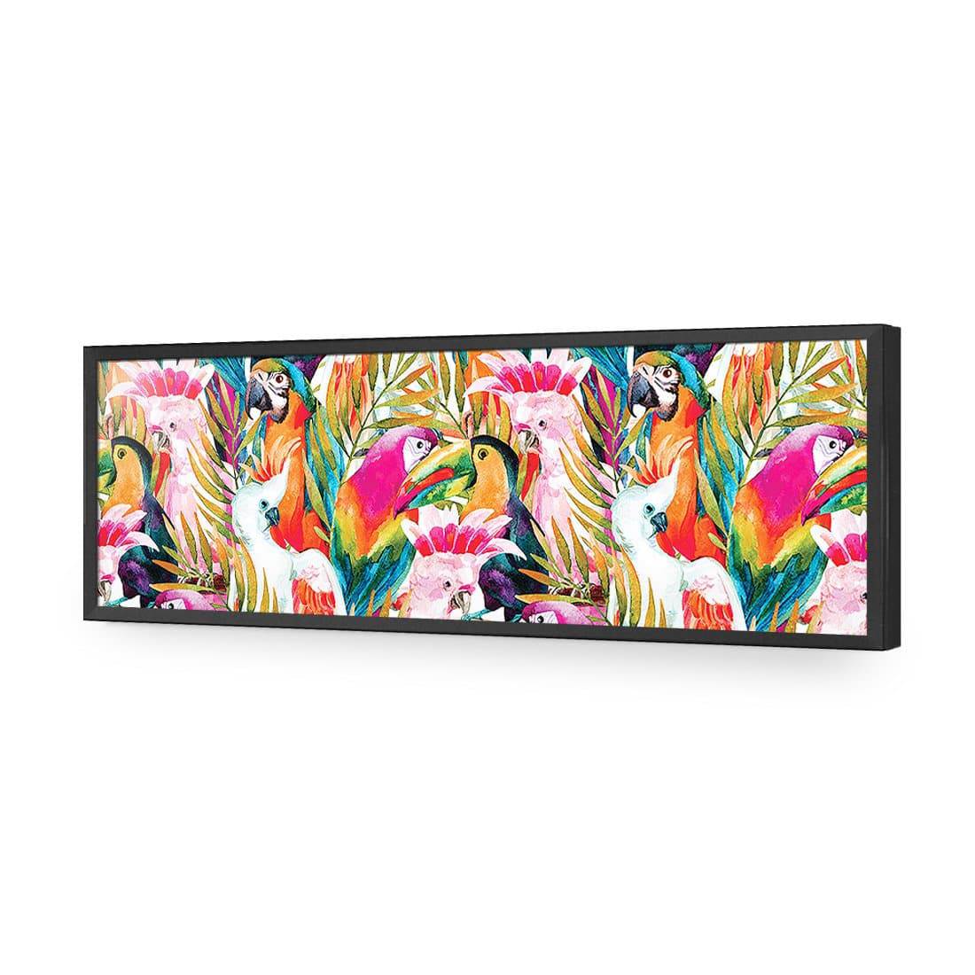Parrots & Palms, Long-Acrylic-Wall Art Design-Without Border-Acrylic - Black Frame-60x20cm-Wall Art Designs