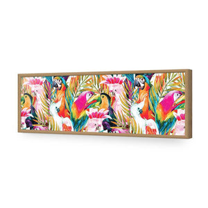 Parrots & Palms, Long | Standard Acrylic | Flat Frame No Border | Oak