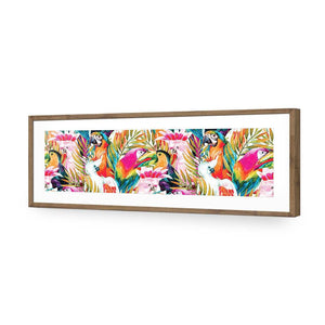 Parrots & Palms, Long | Standard Acrylic | Flat Frame With Border | Natural