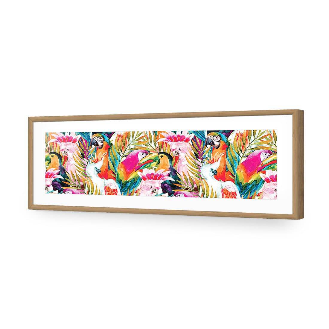 Parrots & Palms, Long-Acrylic-Wall Art Design-With Border-Acrylic - Natural Frame-158x53cm-Wall Art Designs