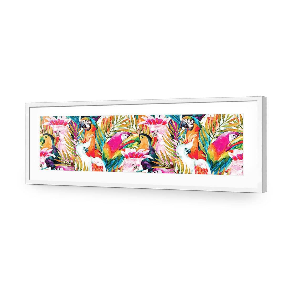 Parrots & Palms, Long-Acrylic-Wall Art Design-With Border-Acrylic - White Frame-60x20cm-Wall Art Designs