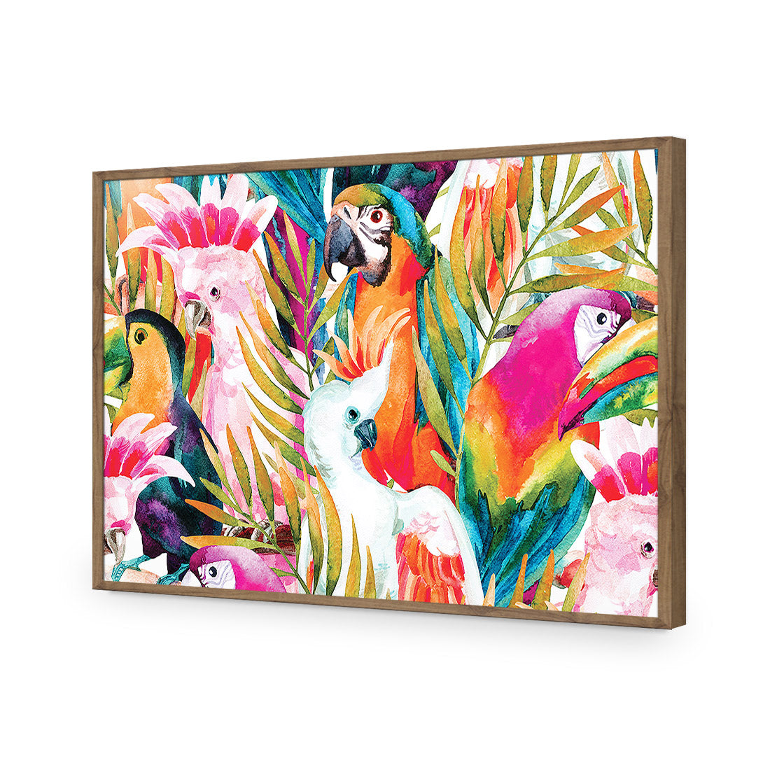Parrots & Palms, Rectangle | Standard Acrylic | Flat Frame No Border | Natural