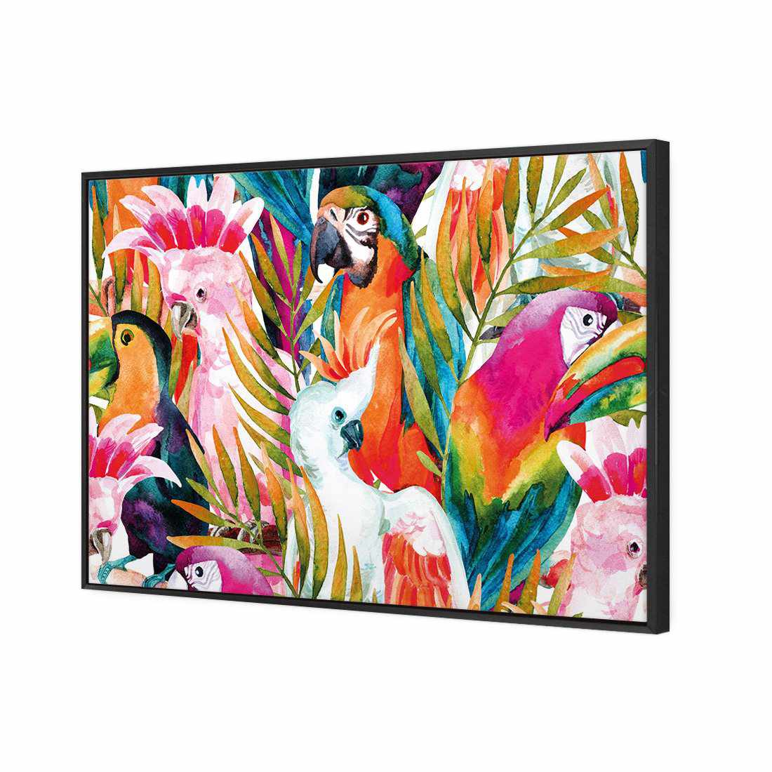 Parrots & Palms Canvas Art-Canvas-Wall Art Designs-45x30cm-Canvas - Black Frame-Wall Art Designs
