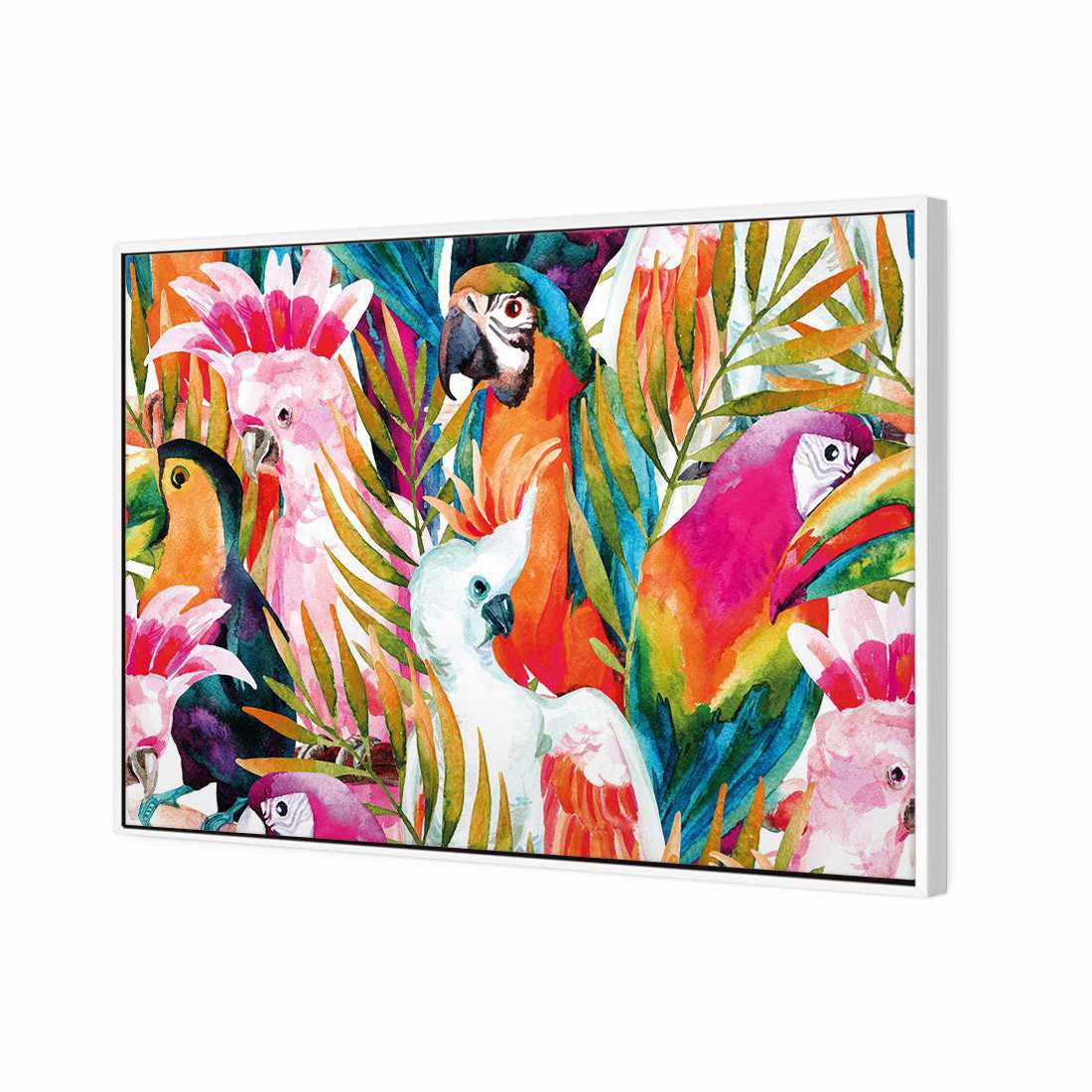 Parrots & Palms Canvas Art-Canvas-Wall Art Designs-45x30cm-Canvas - White Frame-Wall Art Designs