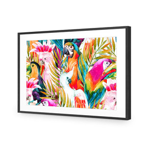 Parrots & Palms, Rectangle | Standard Acrylic | Flat Frame With Border | Black