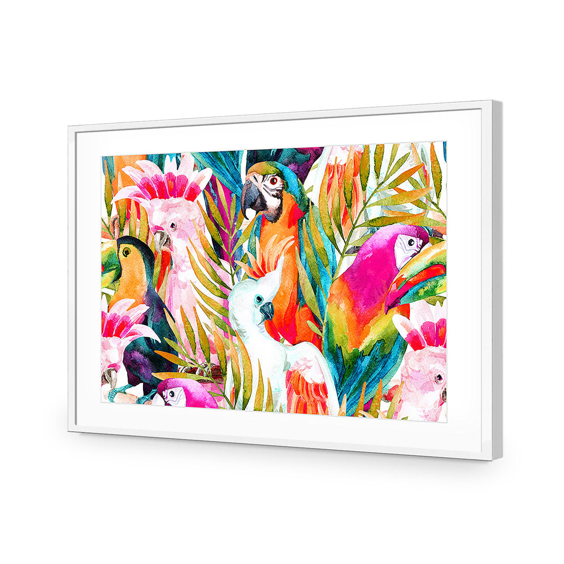 Parrots & Palms, Rectangle | Standard Acrylic | Flat Frame With Border | White