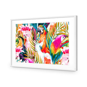 Parrots & Palms, Rectangle | Standard Acrylic | Flat Frame With Border | White
