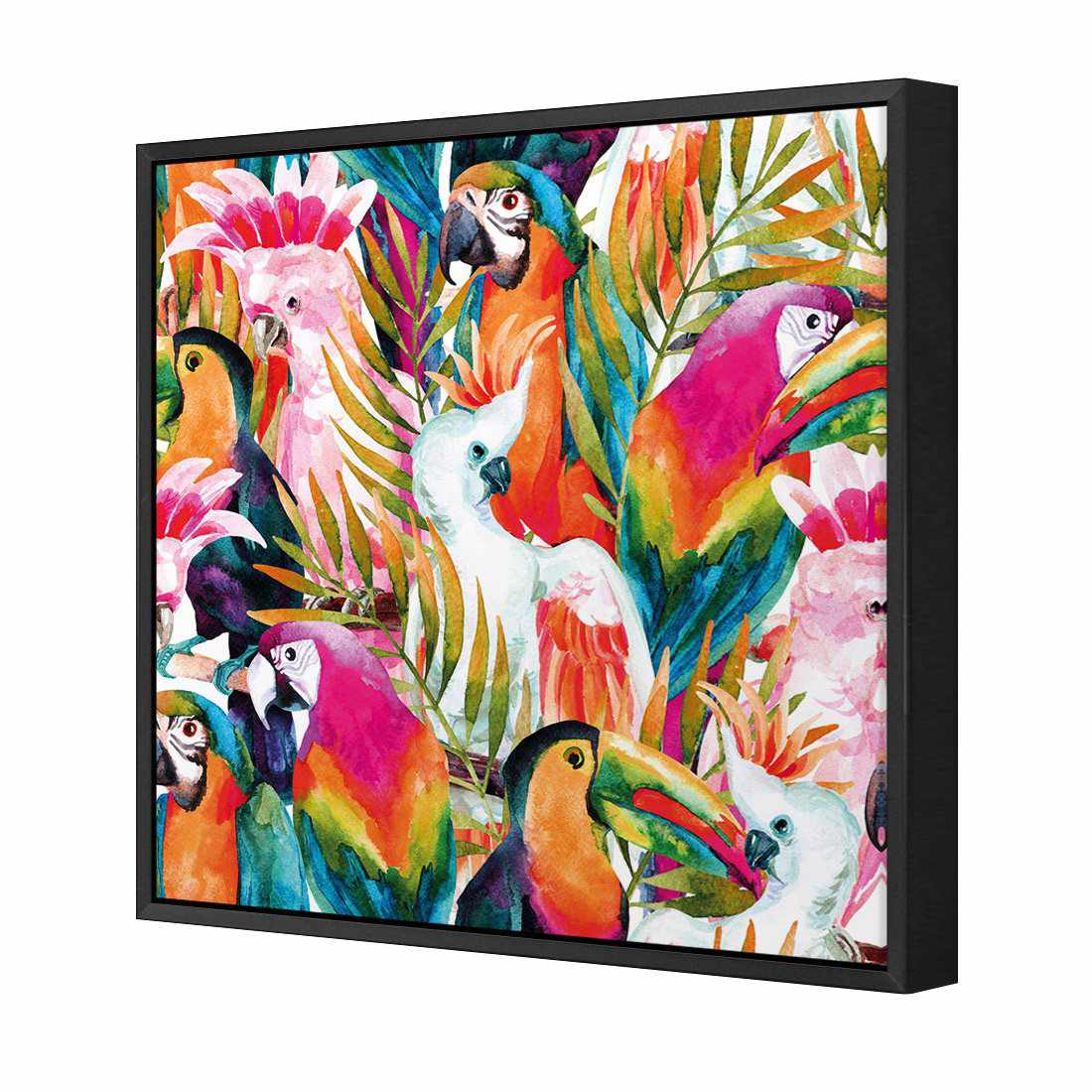 Parrots & Palms, Square Canvas Art-Canvas-Wall Art Designs-30x30cm-Canvas - Black Frame-Wall Art Designs