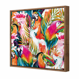 Parrots & Palms, Square | Standard Canvas | Floating Frame | Natural