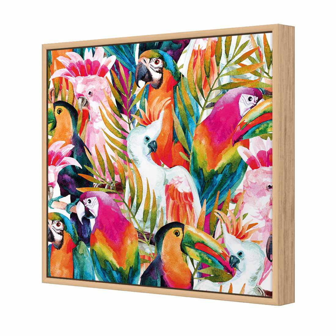 Parrots & Palms, Square Canvas Art-Canvas-Wall Art Designs-30x30cm-Canvas - Oak Frame-Wall Art Designs