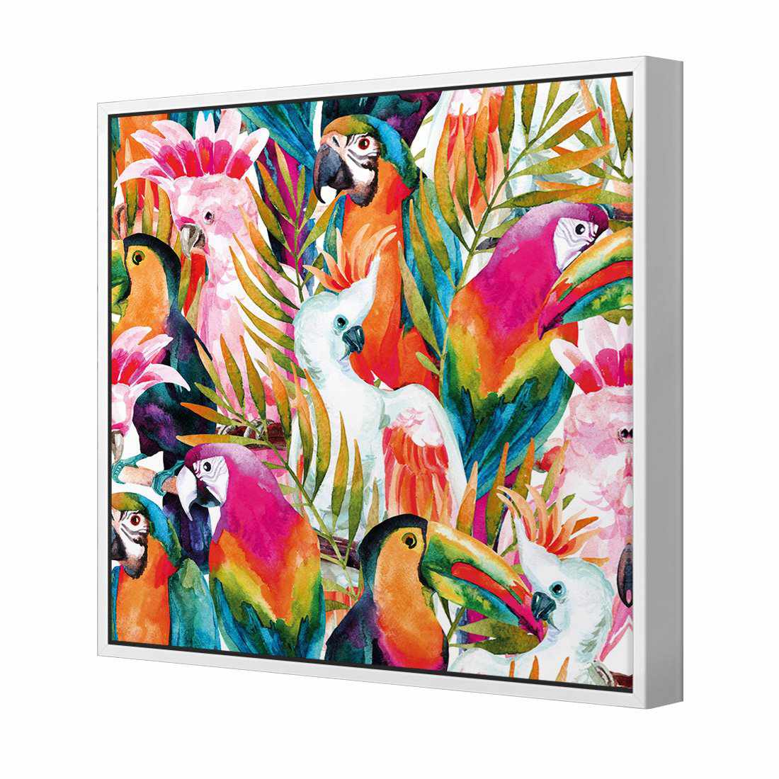 Parrots & Palms, Square Canvas Art-Canvas-Wall Art Designs-30x30cm-Canvas - White Frame-Wall Art Designs
