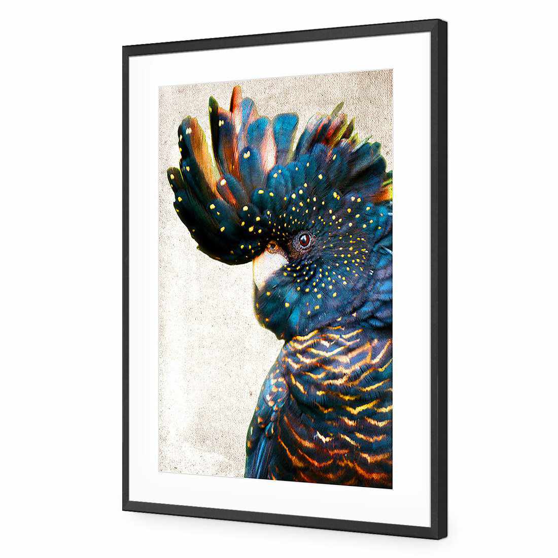 Black Cockatoo Side, Grunge Acrylic Glass Art-Acrylic-Wall Art Designs-With Border-Acrylic - Black Frame-45x30cm-Wall Art Designs
