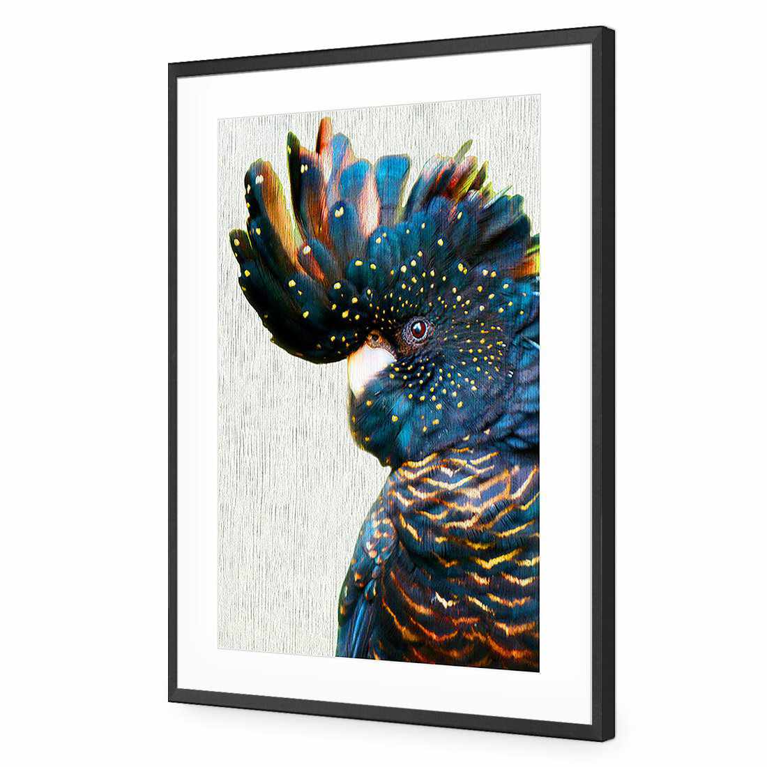 Black Cockatoo Side, Paper-Acrylic-Wall Art Design-With Border-Acrylic - Black Frame-45x30cm-Wall Art Designs