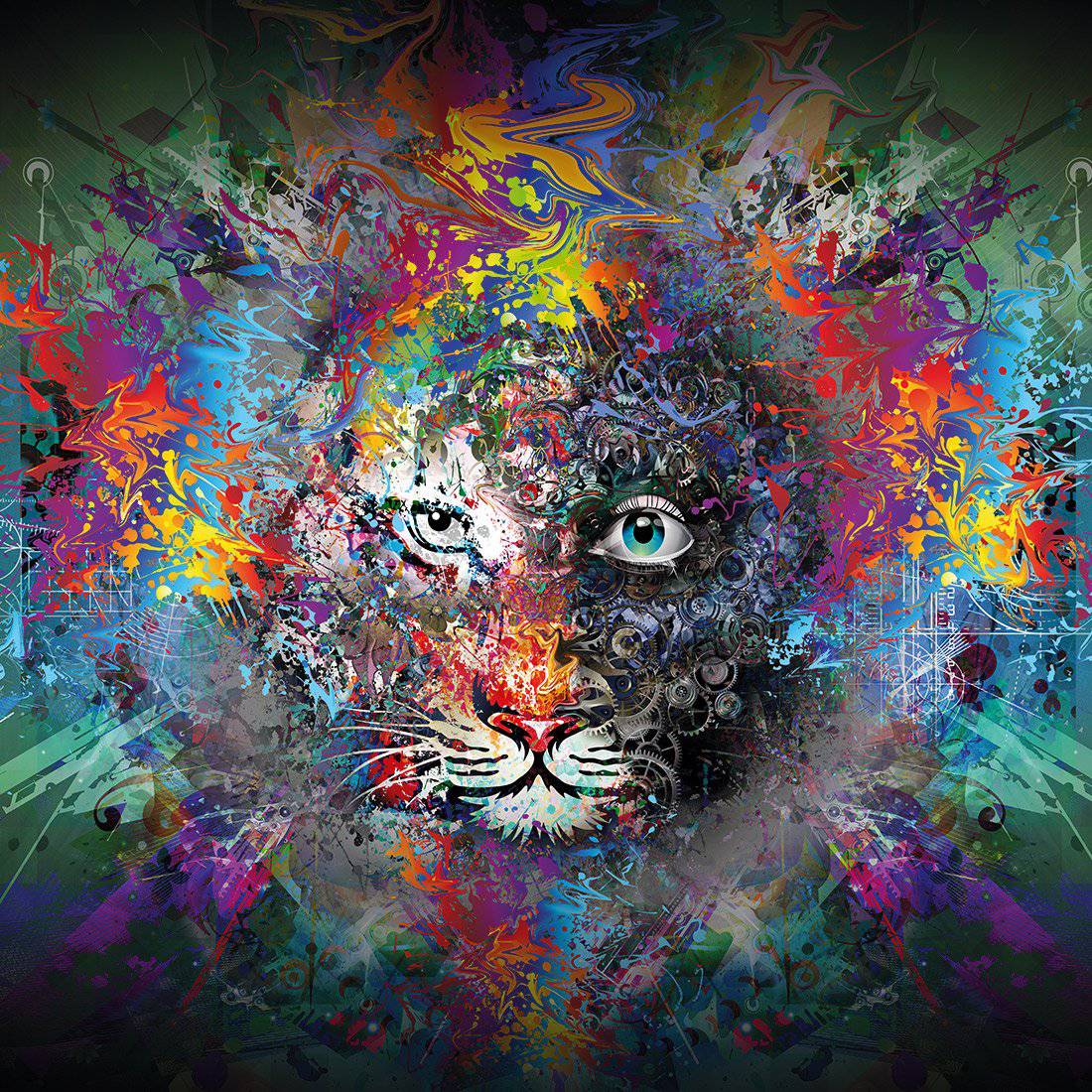 Tiger Magic, Square-Acrylic-Wall Art Design-With Border-Acrylic - No Frame-37x37cm-Wall Art Designs