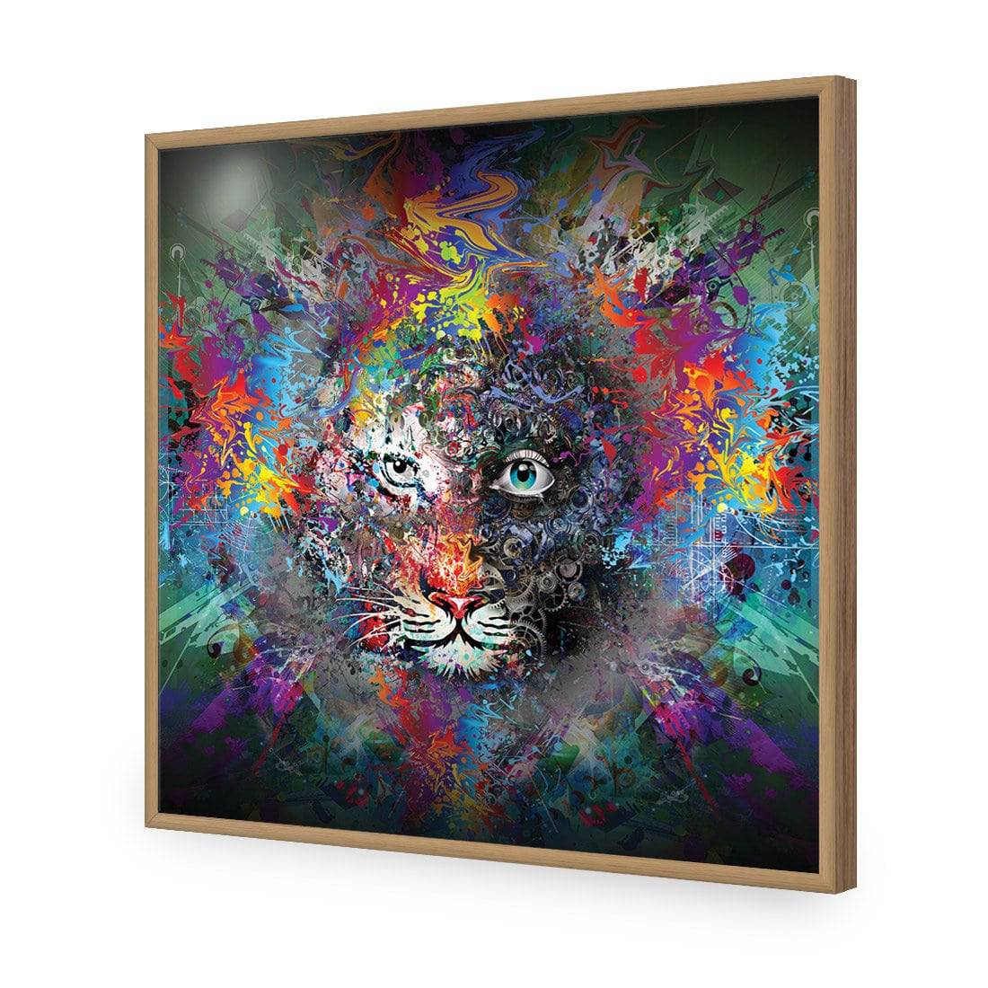 Tiger Magic, Square-Acrylic-Wall Art Design-Without Border-Acrylic - Oak Frame-37x37cm-Wall Art Designs