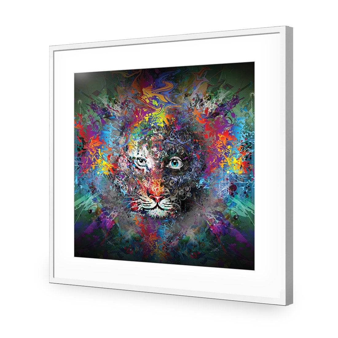 Tiger Magic, Square-Acrylic-Wall Art Design-With Border-Acrylic - White Frame-37x37cm-Wall Art Designs