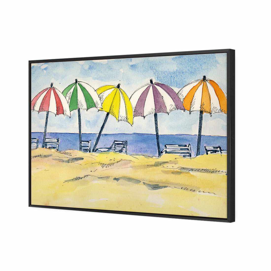 Brolly Beach Canvas Art-Canvas-Wall Art Designs-45x30cm-Canvas - Black Frame-Wall Art Designs