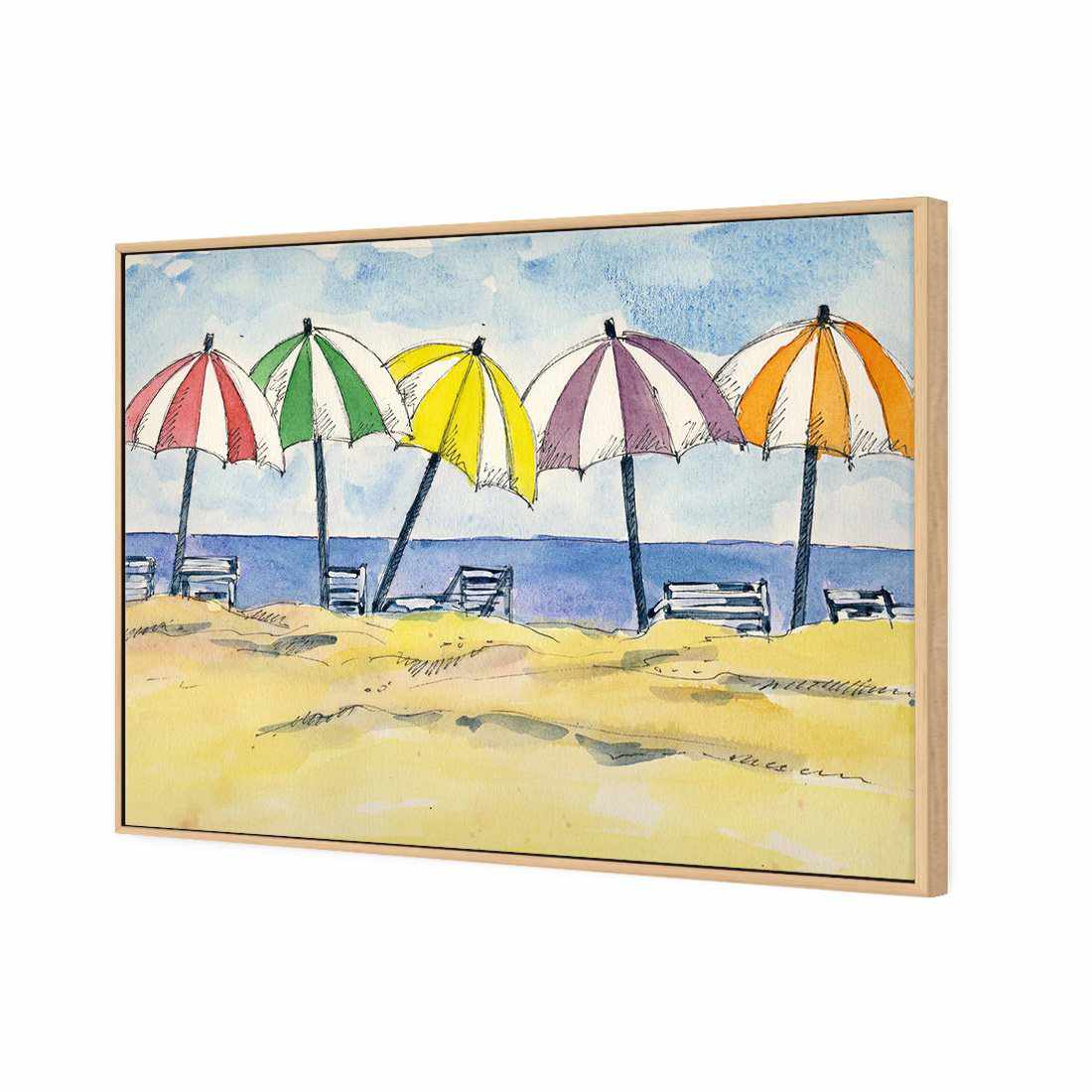 Brolly Beach Canvas Art-Canvas-Wall Art Designs-45x30cm-Canvas - Oak Frame-Wall Art Designs