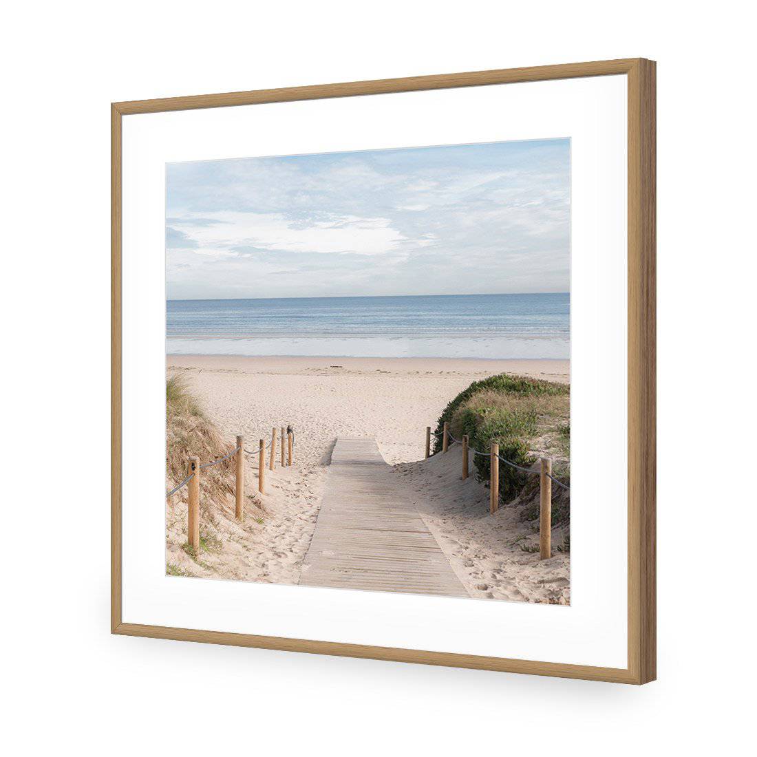 Pathway To The Sea, Square-Acrylic-Wall Art Design-With Border-Acrylic - Oak Frame-37x37cm-Wall Art Designs