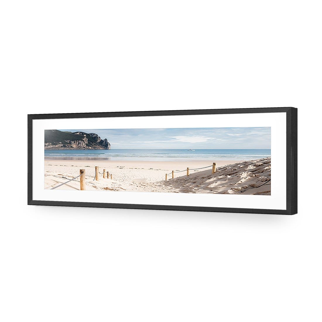 Tranquil Beach, Long | Classic Acrylic | Flat Frame With Border | Black