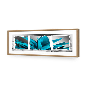 Plant In Window, Turquoise, Long | Standard Acrylic | Flat Frame With Border | Oak