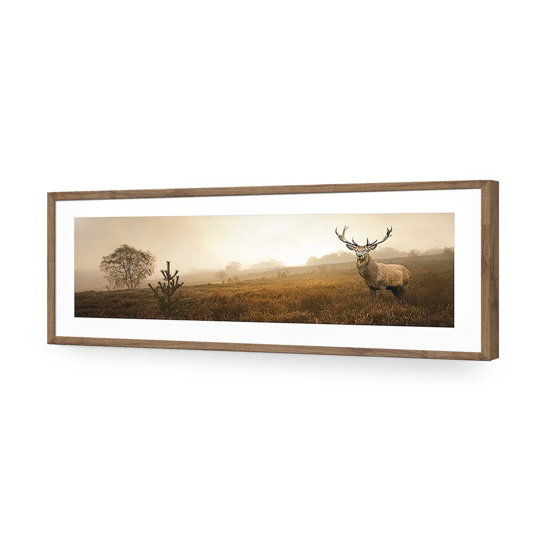 Morning Stag, Long-Acrylic-Wall Art Design-With Border-Acrylic - Natural Frame-60x20cm-Wall Art Designs