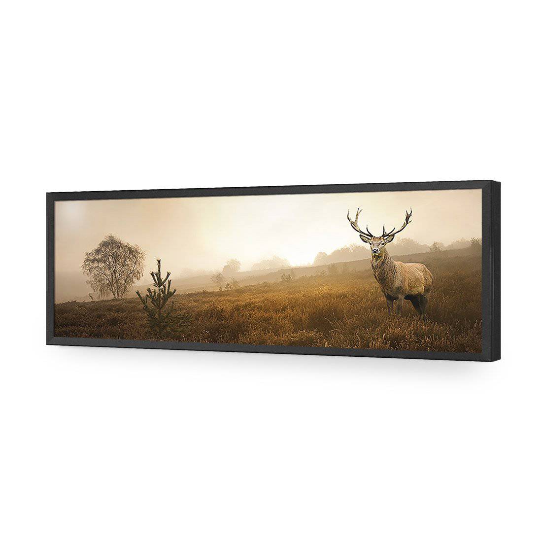 Morning Stag, Long-Acrylic-Wall Art Design-Without Border-Acrylic - Black Frame-60x20cm-Wall Art Designs