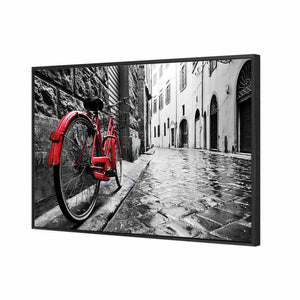 Retro Bike on Cobbles | Classic Canvas | Floating Frame | Black